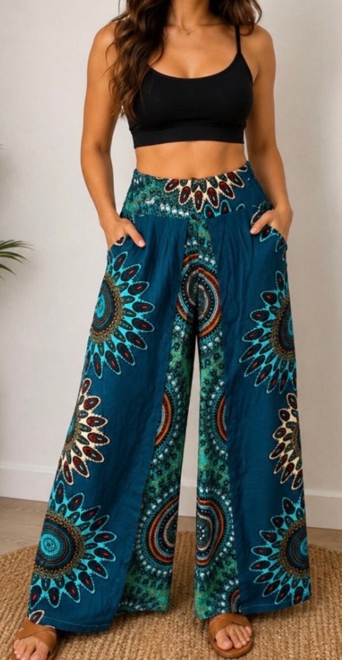 Boho Wide-Leg Wrap Pants – One Size